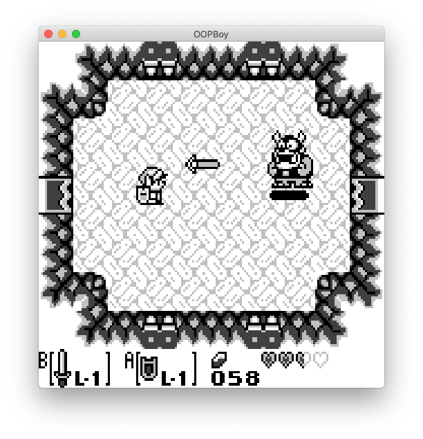 Screenshot of the "OOPBoy" Game Boy emulator playing The Legend of Zelda: Link's Awakening